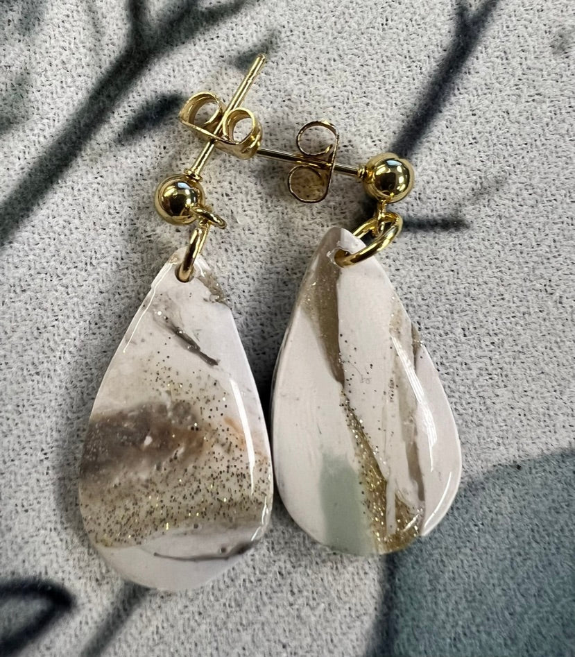 Neutral Marbled Teardrop Clay Earrings