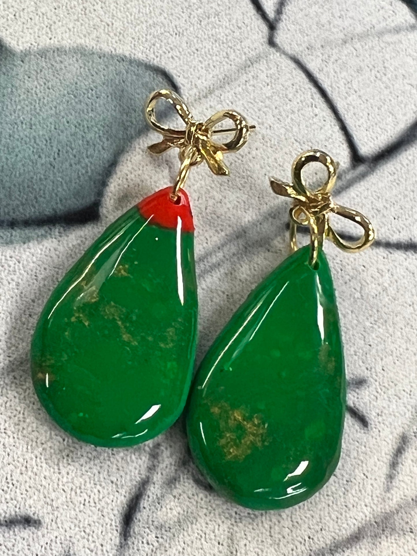 Green Marbled Teardrop Earrings