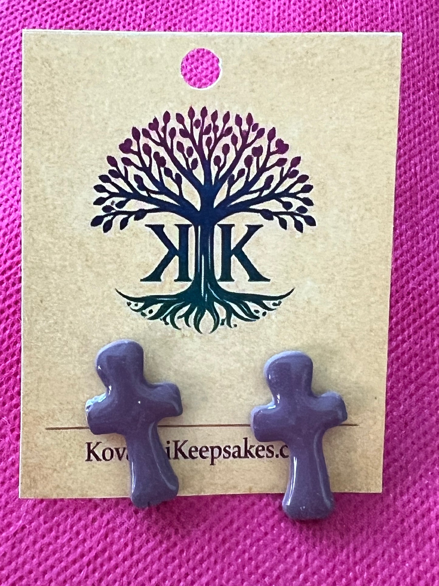 Purple Cross Stud Earrings