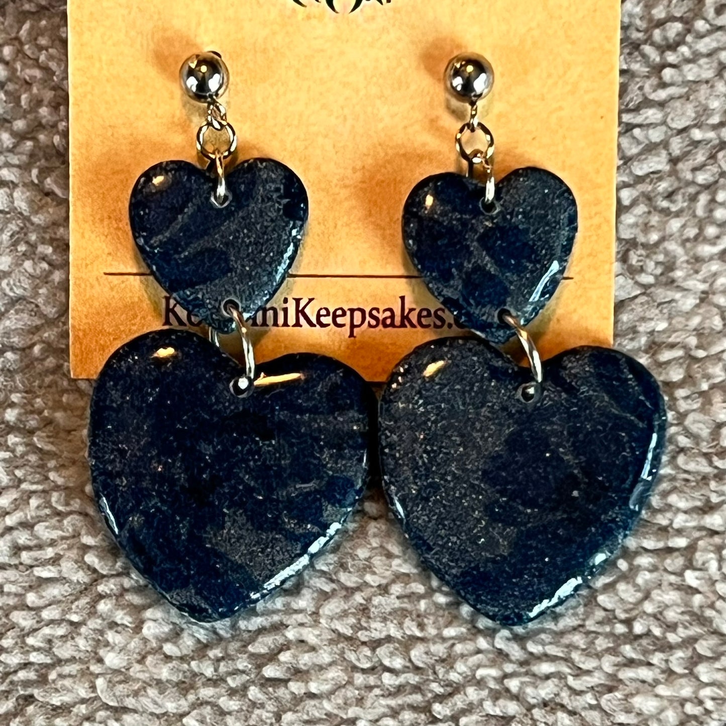 Deep Blue Double‑Heart Dangle Earrings