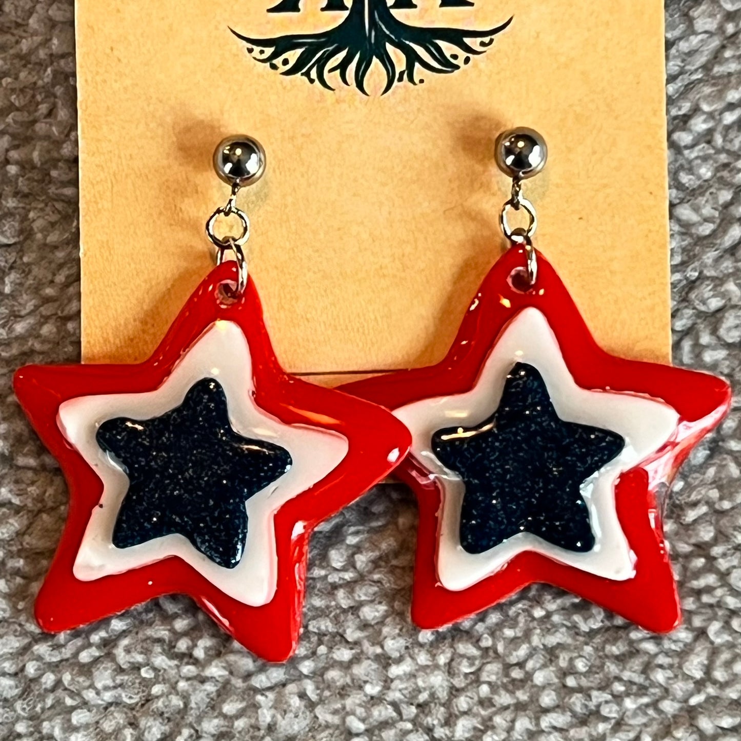 Layered Patriotic Star Post Earrings