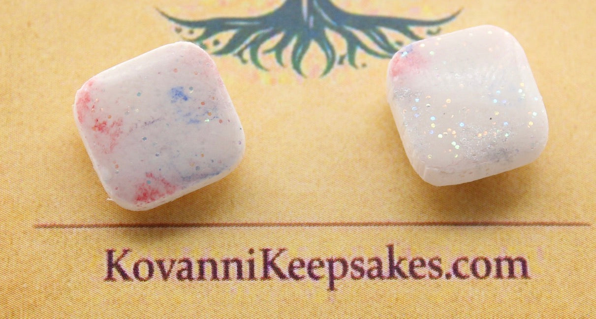 White Speckled Square Studs