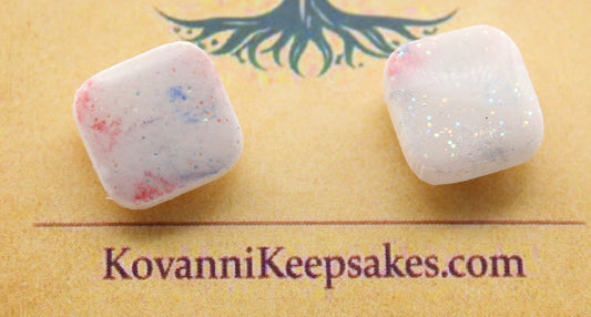 White Speckled Square Studs