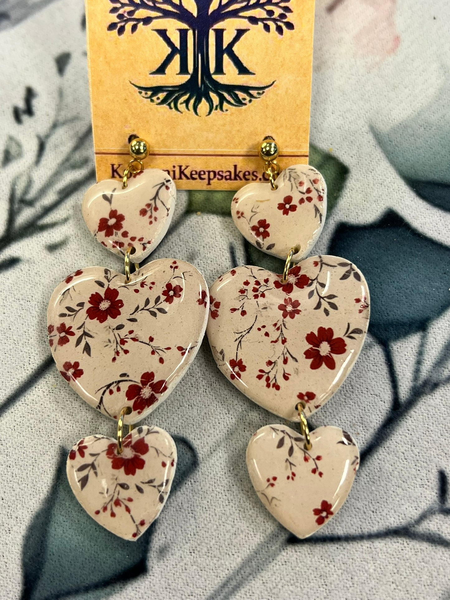 Triple Heart Floral Dangle Earrings