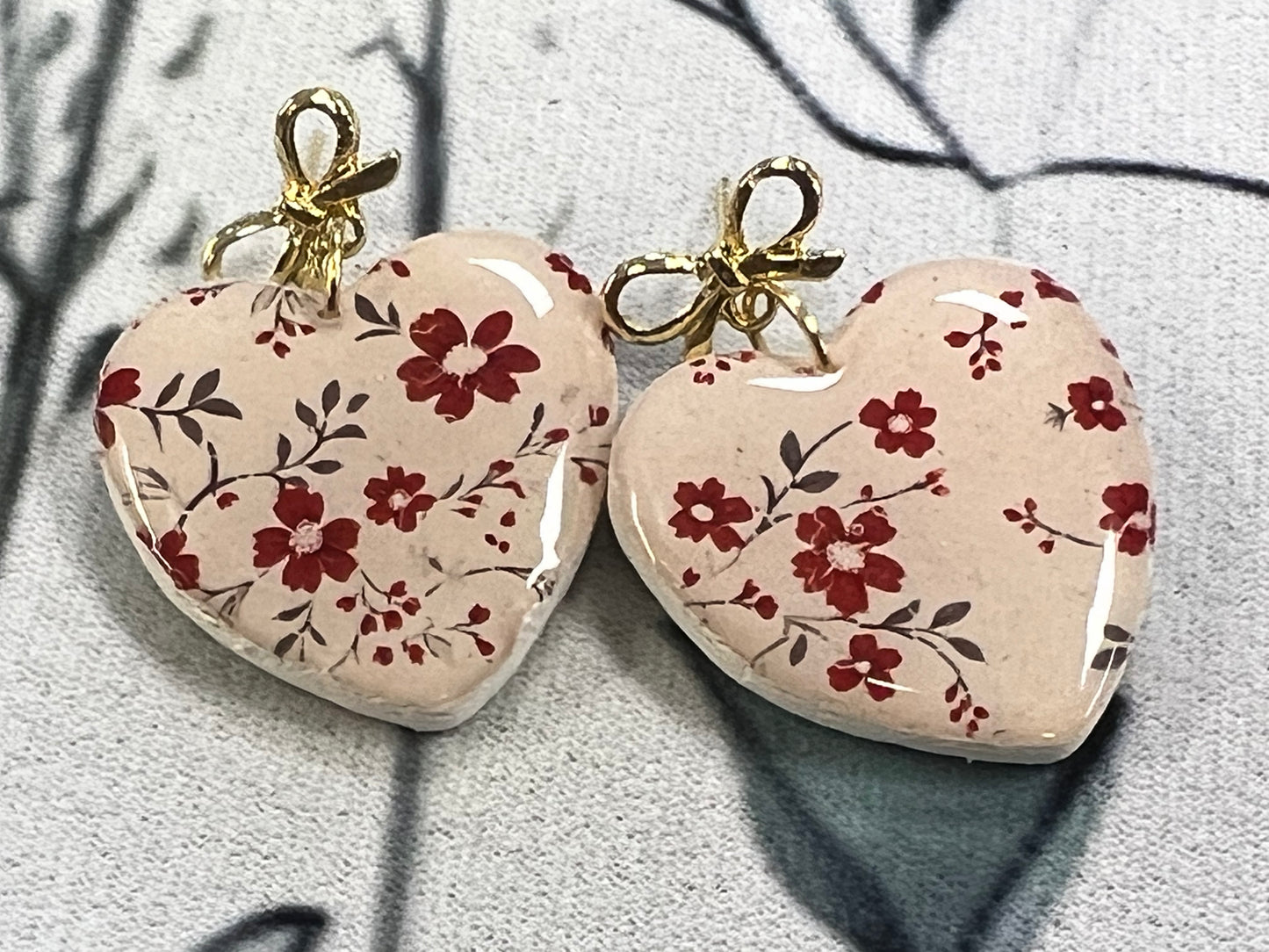 Red Floral Heart Stud Earrings