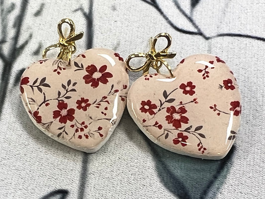 Red Floral Heart Stud Earrings
